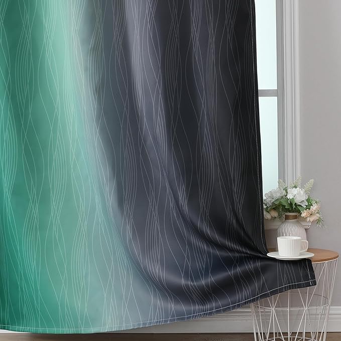 Estelar Textiler Black and Green Ombre Blackout Curtains 45 Inches Long, Full Room Darkening Gradient Drapes for Kitchen, Thermal Insulated Grommet Curtains for Short Window,52Wx45L,2 Panels