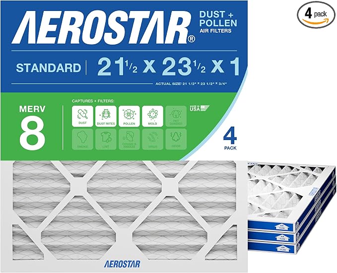 Aerostar 21 1/2x23 1/2x1 MERV 8, Pleated Air Filter, 21 1/2 x 23 1/2 x 1 by AirFiltersDelivered