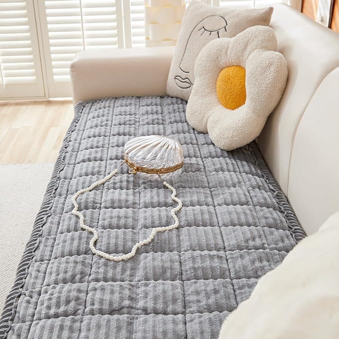 Couch Cover for Dogs Washable, Fuzzy Pet Couch Covers for 3 Cushion Sofa Pet Friendly, Non Slip Sofa Cover (Light Blue-Grey, 27.6" x 70.9"/70 x 180cm)