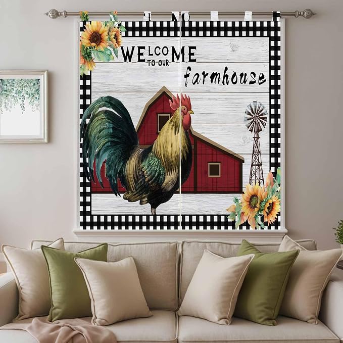 Farmhouse Rooster Bedroom Curtains 72 Inch Length, Window Curtains Tab Top - Image 9