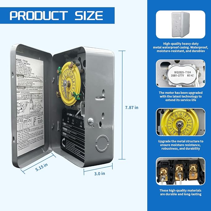 T104 Electromechanical Timer Switch Versatile Scheduling Manual Override - Image 3