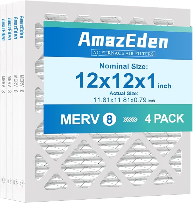 12x12x1 Air Filter 4 Pack MERV 8 Furnace HVAC AC Air Filters 12x12 Pleated by AmazEden