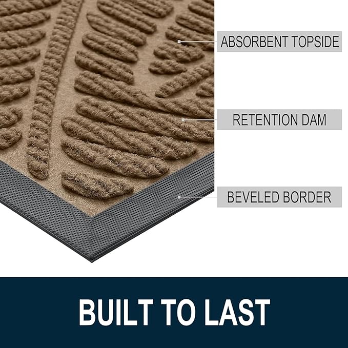 Colorxy Waterproof Doormat, Sturdy Natural Rubber Front Indoor Mat, Non Slip Low Profile Outdoor Door Mat, Stain and Fade Resistant Floor Mats, Easy Clean Patio Entry Mat, 47''x17'', Light Brown