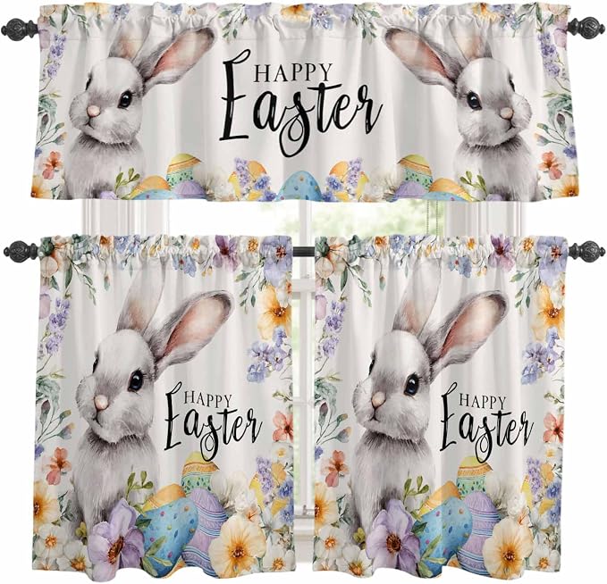 Happy Easter Kitchen Curtains Set 3 Piece by Unknown