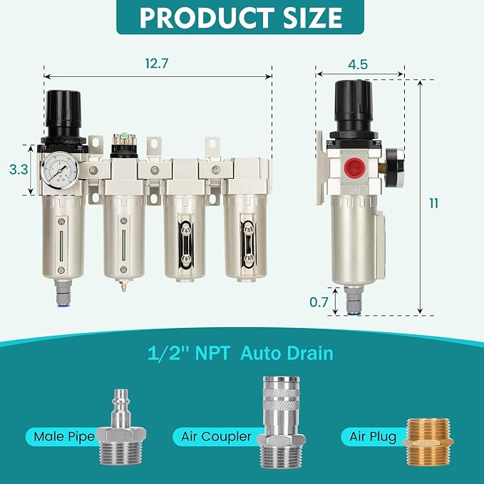 1/2" NPT Industrial Air Dryer for Compressor, 4 Stage Air Compressor Water - Image 2