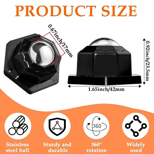 4Pcs Ball Bearing Rollers, 360º Rotation Universal Ball Casters, 200Lbs Self - Image 2