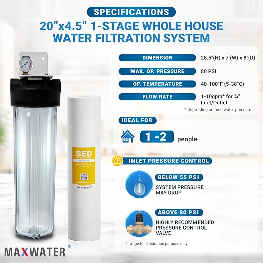 20" x 4.5" 1 Stage Whole House Water Filter System - Image 2