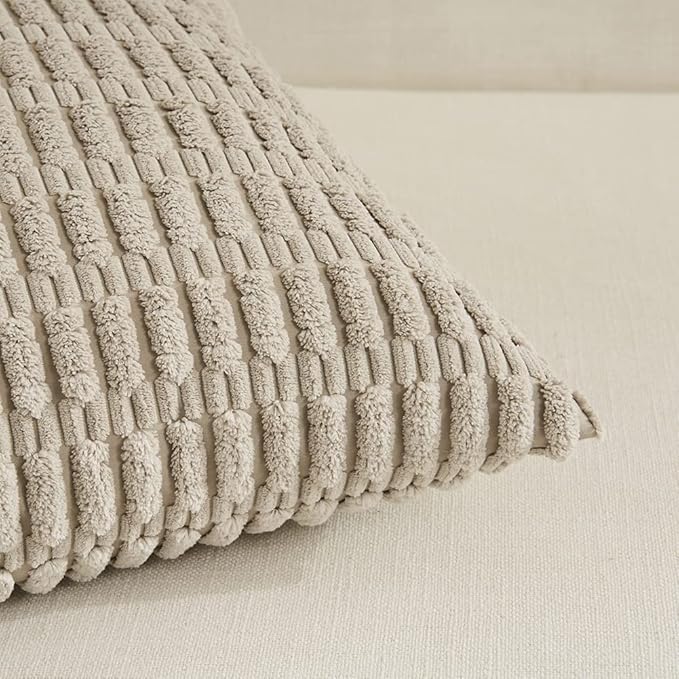 Fancy Homi 4 Packs Taupe Decorative Throw Pillow Covers 12x24 Inch for Living Room Couch Bed, Rustic Modern Farmhouse Boho Home Decor, Soft Plush Corduroy Cute Square Accent Cushion Case 30x60 cm