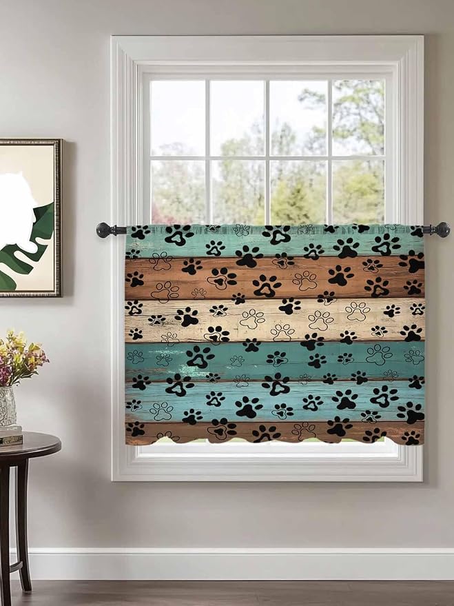 Sheer Curtains 45 Inch Length, Vintage Farmhouse Country Wooden Grain Privacy - Image 2