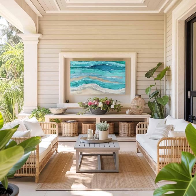 Marine Coastal Wave Turquoise Ombre Indoor TV Cover, Elastic TV Screen - Image 8