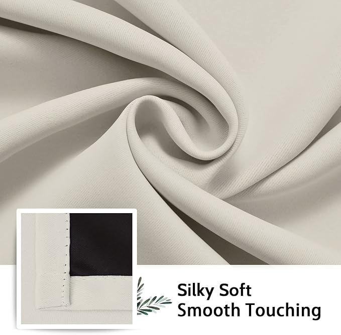 SimpleHome 100% Blackout Curtains for Bedroom,Thermal Insulated Cream Grommet Window Drapes Room Darkening Curtains for Living Room with Black Back,52 x 90 Inch,2 Panels