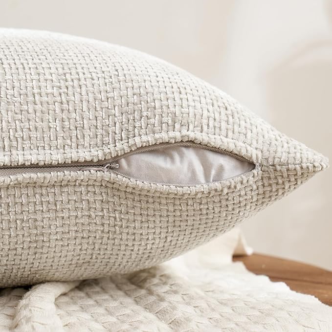 MIULEE Pack of 4 Couch Throw Pillow Covers 20x20 Inch Neutral Beige/Brown Soft Decorative Chenille Pillow Covers Farmhouse Accent Cushion Covers for Boho Spring Home Decor Sofa Bedroom Living Room