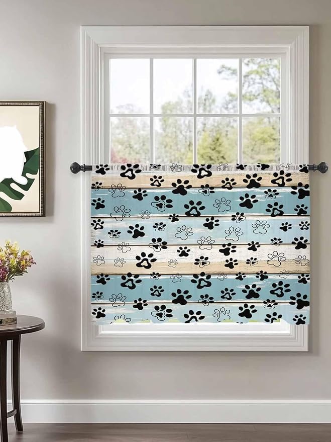 Sheer Curtains 45 Inch Length, Vintage Farmhouse Country Wood Grain Privacy - Image 2