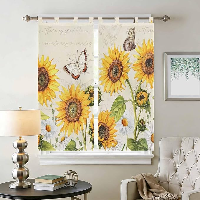 Farm Sunflowers Living Room Curtains 84 Inch Length, Window Curtains Tab Top - Image 2