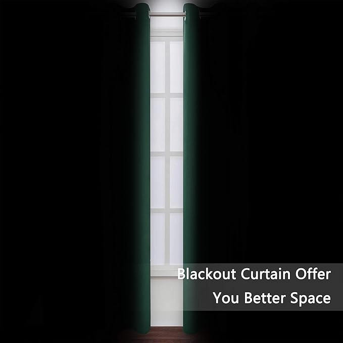 LEMOMO Dark Green Thermal Blackout Curtains/52 x 72 Inch/Set of 2 Panels Room Darkening Curtains for Bedroom