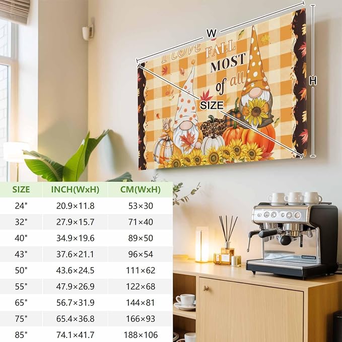 Pumpkin Harvest Sunflower Thanksgiving Gnome Indoor TV Cover, Elastic TV Screen - Image 3