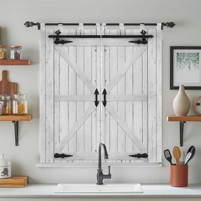 Farmhouse Wood Grain Bathroom Curtains 63 Inch Length, Window Curtains Tab Top - Image 3