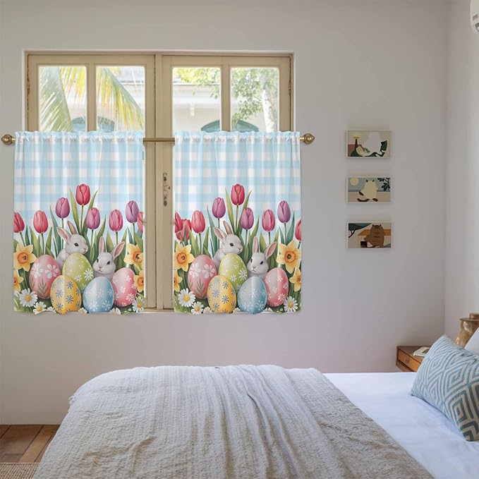 Easter Kitchen Curtains 54 Inch Long 2 Panel Set, Rod Pocket Window Curtains - Image 4