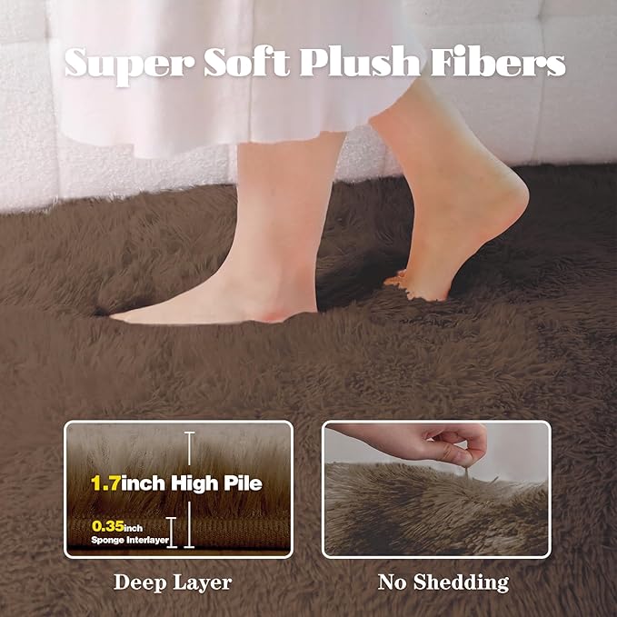 6x9 Area Rug for Living Room: Fluffy Shag Soft Washable Rugs Large Fuzzy Plush Indoor Carpet for Bedroom Nursery Playroom Kids Girls Boys Room (Coffee, 6'x9')