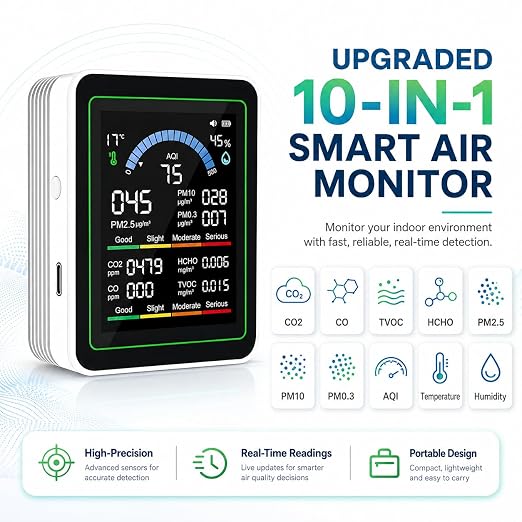 Upgraded 10-in-1 Smart Air Quality Monitor – Professional Indoor Air Test Kit - Image 2