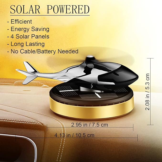 Al Alloy Helicopter Solar Air Freshener, Home&Car Interior Décor Model|Gold | - Image 2