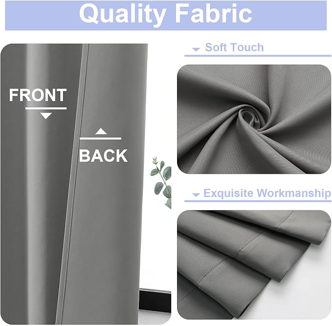 Simplebrand Ava Light Grey Blackout Curtains for Bedroom 84 Inch Length 2 Panels Set, Solid Thermal Insulated Privacy Living Room Window Treatment Curtains Blackout Drapes, W50 x L84 Inch, Light Grey