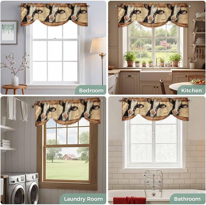 Farmhouse Cow Tie Up Valance Curtains - Image 8