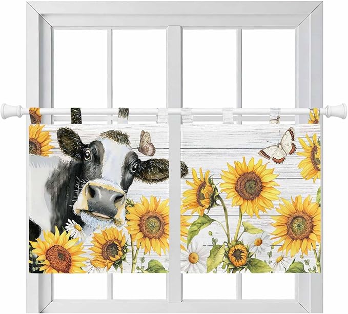 Retro Farmhouse Floral Kitchen Curtains 36 Inch Length, Small Window Curtains by Unknown