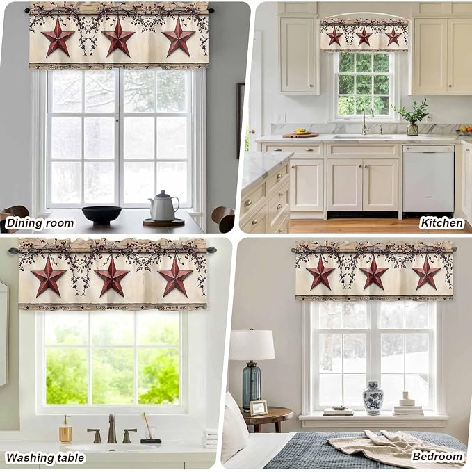 Farmhouse American Valances for Windows, Country Star Berries Vintage Wood - Image 7