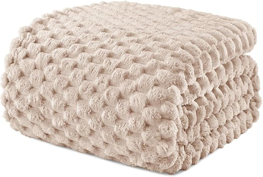 Exclusivo Mezcla Fleece California King Blanket for Bed, Oversized Fuzzy Camel Bed Blankets, Soft Cozy Plush Sofa Throws for All Seasons, 120x120 Inches