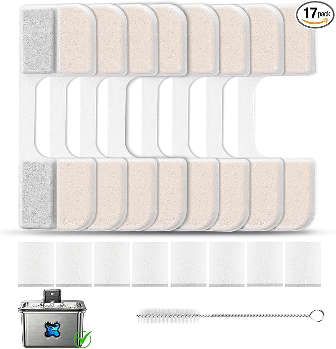 8PK Cat Fountain Filter for FN-W17 | 8 filters + 8 sponges + 1 brush vs 6+6. by Unknown