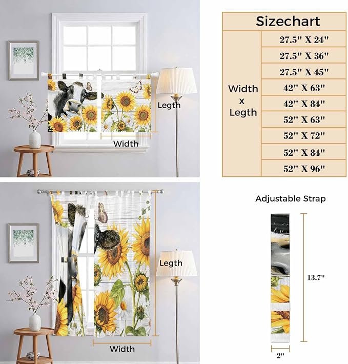Retro Farmhouse Floral Bedroom Curtains 63 Inch Length, Window Curtains Tab Top - Image 8