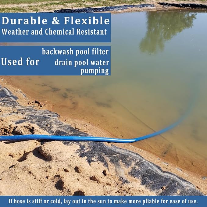 Pool Backwash Hose 1 1/2 inch × 25 ft Thicken Blue Water Discharge Pipe Lay - Image 5