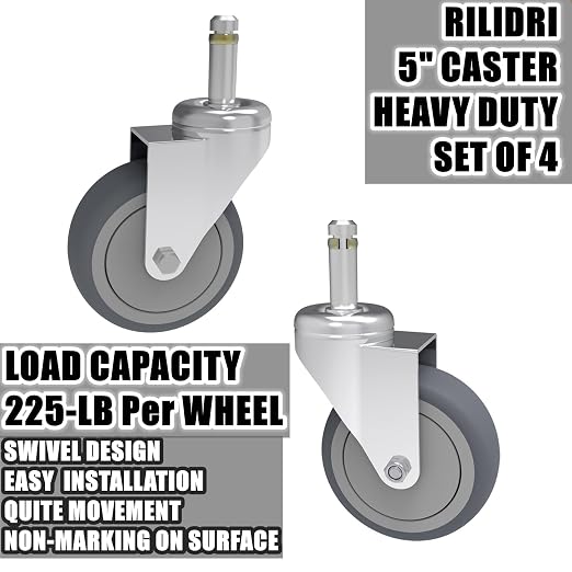 RILIDRI 5-Inch Swivel Caster Wheels, 7/16-Inch Stem Diameter Rubber Wheel - Image 4