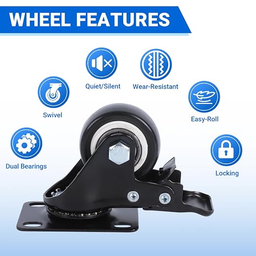 1.5 Inch Locking Swivel Casters Set of 4 - Image 3
