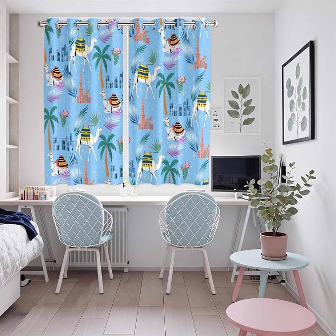 2 Panel Kitchen Cafe Curtains, Desert Landscape Sunlight Filtering Nature Air - Image 5