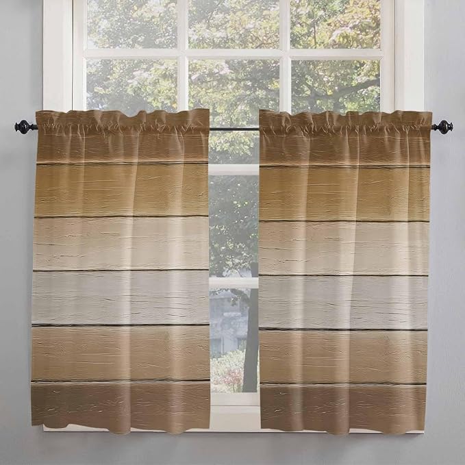 Vintage Brown Gradient Wood Grain Window Valance Curtains, Farmhouse Wood Barn - Image 7