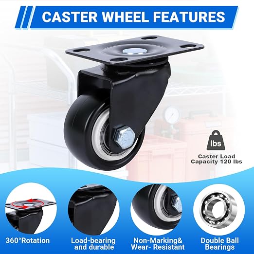1.5 Inch Fixed and Swivel Casters Set of 4 - Image 6