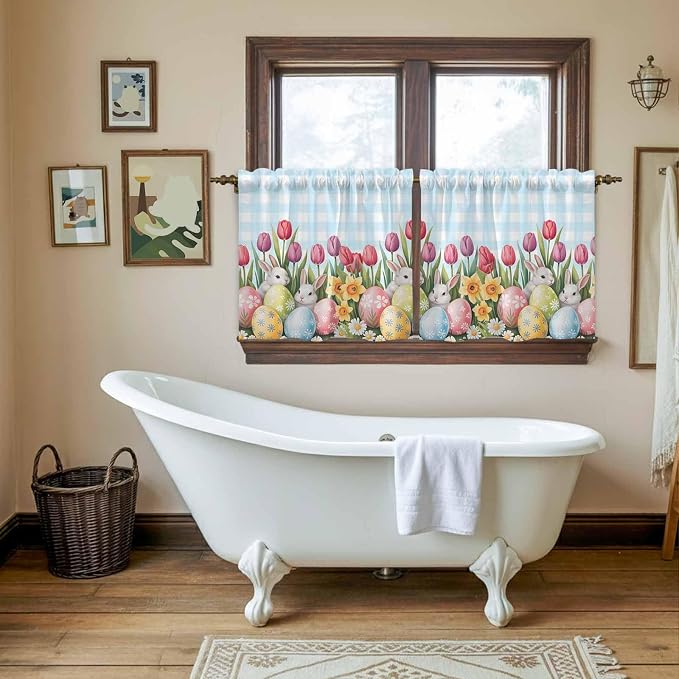 Easter Kitchen Tier Curtains 36 Inch Long 2 Panel Set, Rod Pocket Half Window - Image 5