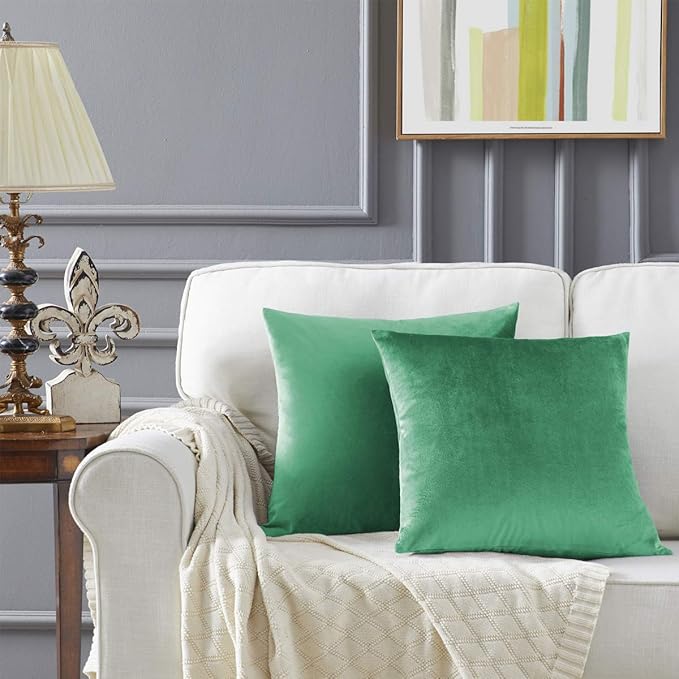 GIGIZAZA Mint Turquoise Velvet Decorative Throw Pillow Covers for Sofa Bed 2 Pack Soft Cushion Cover