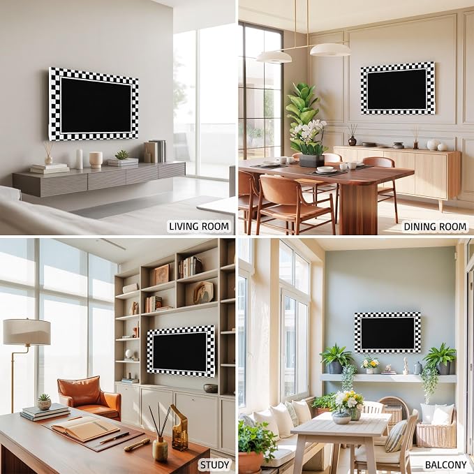 Modern Black White Lattice Indoor TV Cover, Elastic TV Screen Protector - Image 5