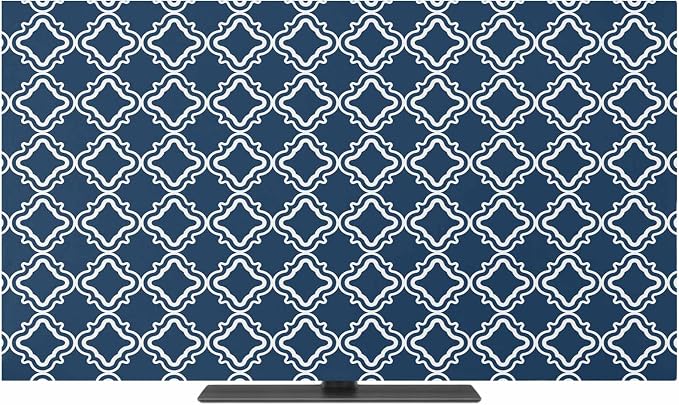 Moroccan Classic Navy Blue Lattice Indoor TV Cover, Elastic TV Screen Protector by Unknown