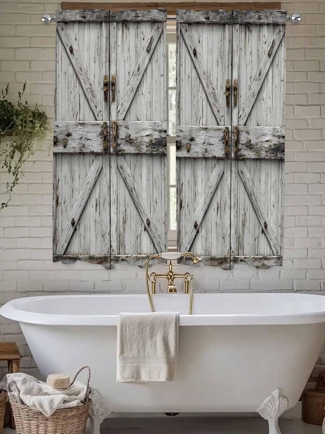Vintage Gate Bedroom Curtains 63 Inches length, Farmhouse Wooden Grain Shabby - Image 7