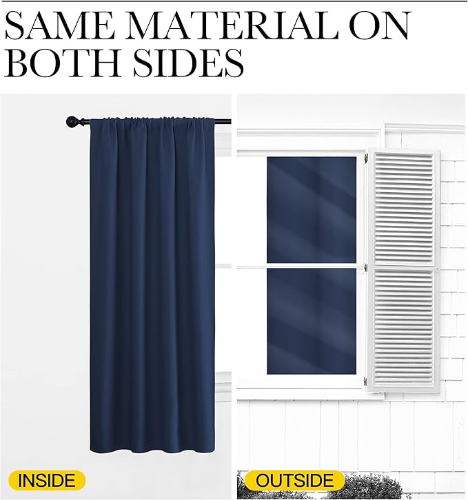 NICETOWN Navy Blue Blackout Curtains for Living Room - Triple Weave Home Decoration Thermal Insulated Solid Rod Pocket Blackout Drapes for Bedroom(Set of 2, 42 x 72 Inch)