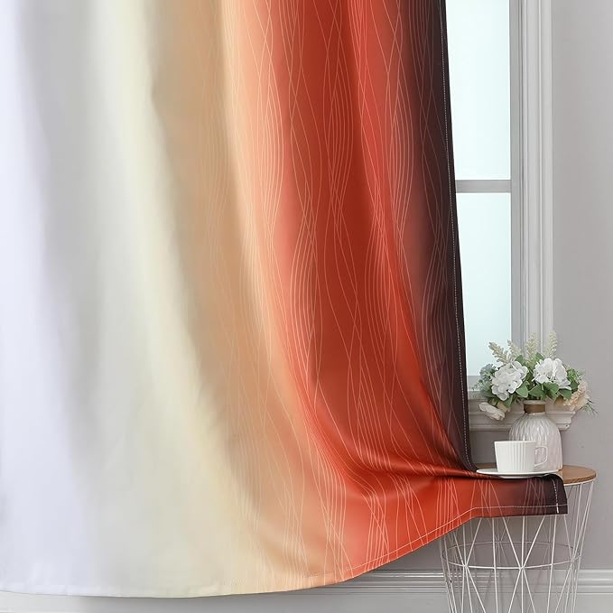 Estelar Textiler Burnt Orange and Greyish White Ombre Blackout Curtains for Bedroom 102 Inch Long, Thermal Insulated Grommet Complete Room Darkening Gradient Drapes for Living Room, 52Wx102L,2 Panels