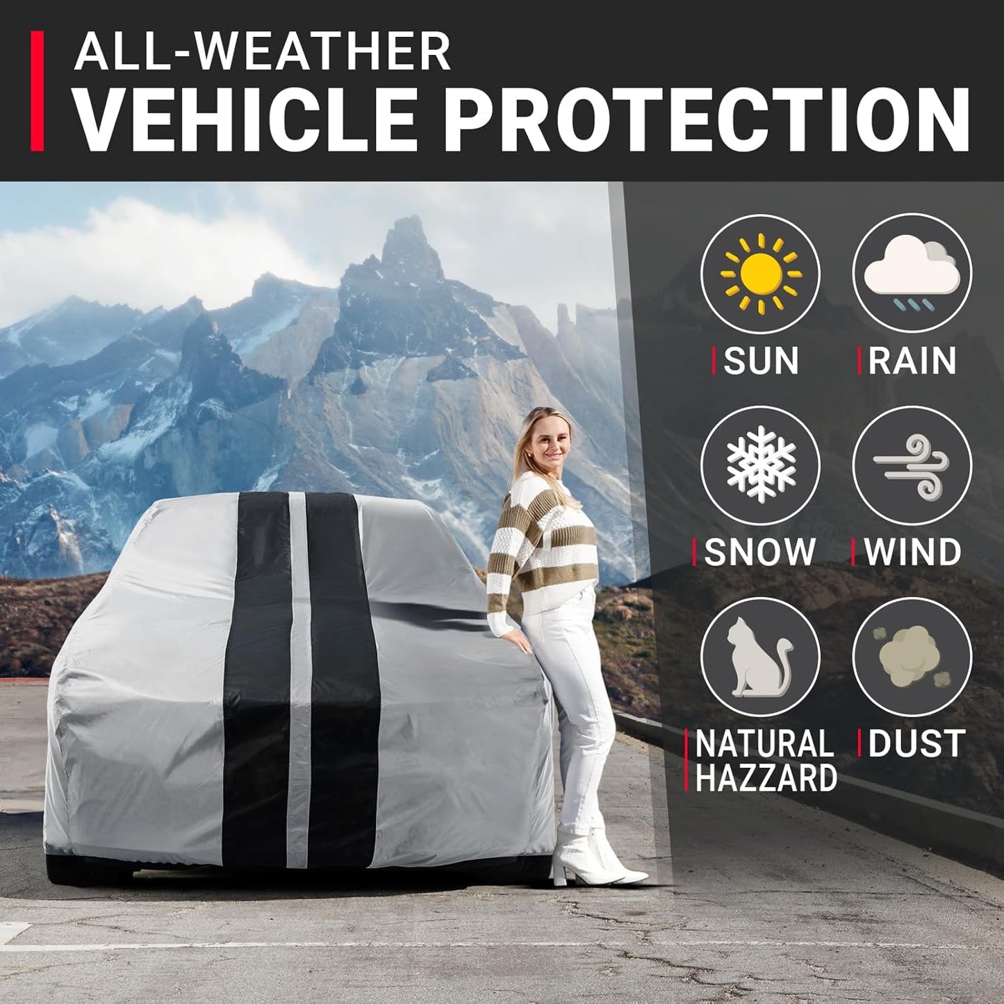 iCarCover Custom Car Cover for 2020-2025 Chevy Corvette C8 with High Wing Spoiler Waterproof All Weather Rain Snow UV Sun Protector Full Exterior Indoor Outdoor Car Cover (Stripe - Gray/Black)
