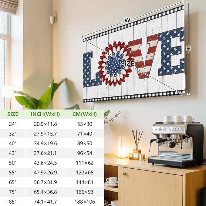 4th of July Patriotic LOVE Text Flower Indoor TV Cover, Elastic TV Screen - Image 4