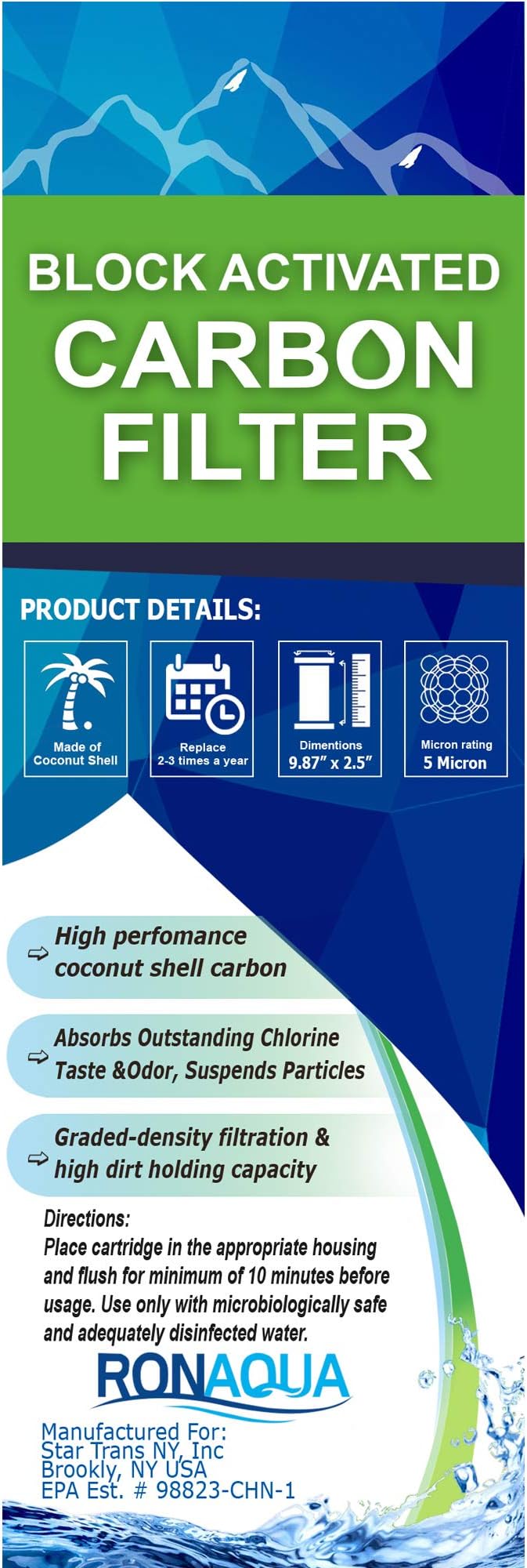 Block Activated Carbon Coconut Shell Water Filter Cartridge 5 Micron - Image 7
