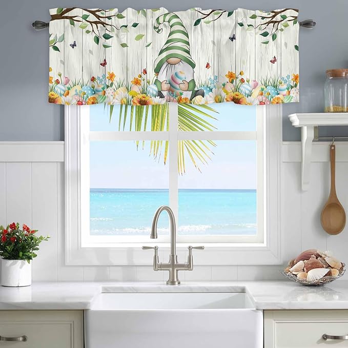 Easter Gnomes Curtain Valances for Windows, Kitchen Valance Window Treatment - Image 4