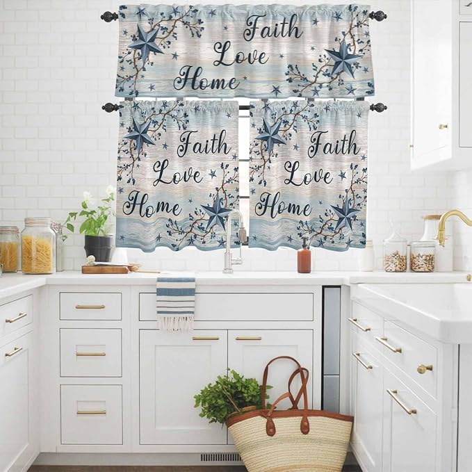 Kitchen Curtains Tiers and Valance Set of 3, Vintage Farmhouse Light Filtering - Image 3